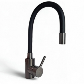 Смеситель для кухни  Nordline STONE с гибким черным изливом оружейная сталь